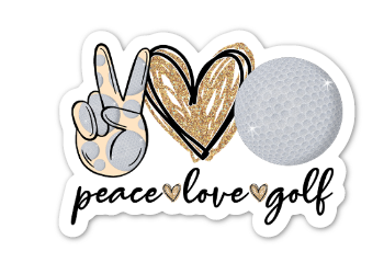 Peace Love Golf Sticker in Gold - Small